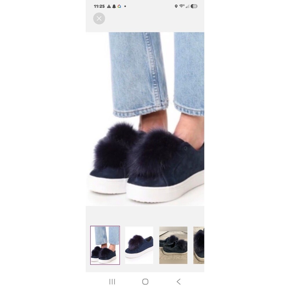 Sam Edelman Blue Suede Faux Fur Slip-On Low Top Sneakers Comfort Casual
